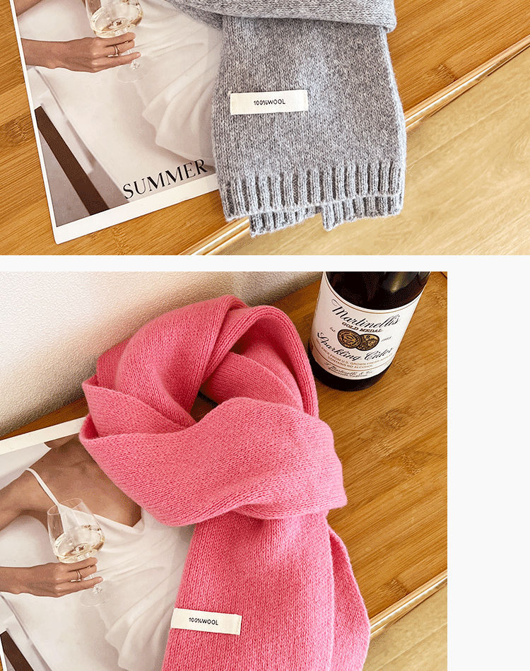 Selected Australian pure wool 100% wool scarf in solid color, versatile for both men and women, new winter warm knitted scarf pic 17