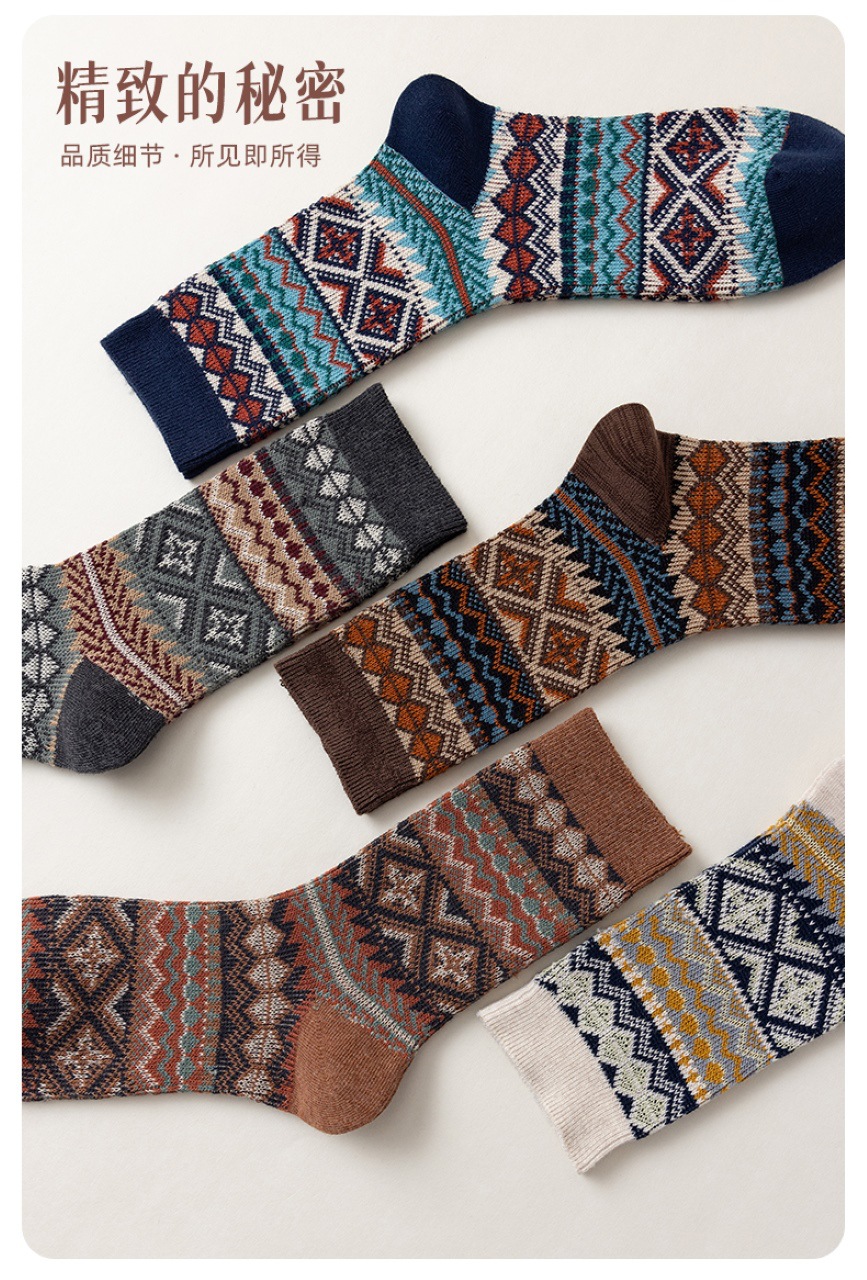 男士秋冬中筒袜英伦风民族风双针双路手工无骨缝头袜子公园详情5