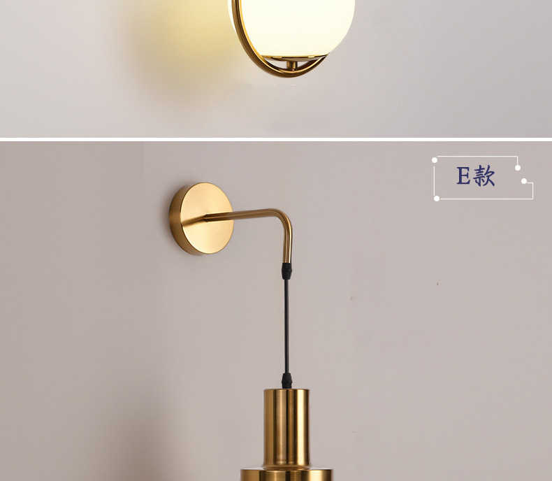 Crossover nórdico simple aplique de pared hierro forjado dorado cobre electrochapado cristal natural bola led dormitorio lámpara de cabecera pic 12