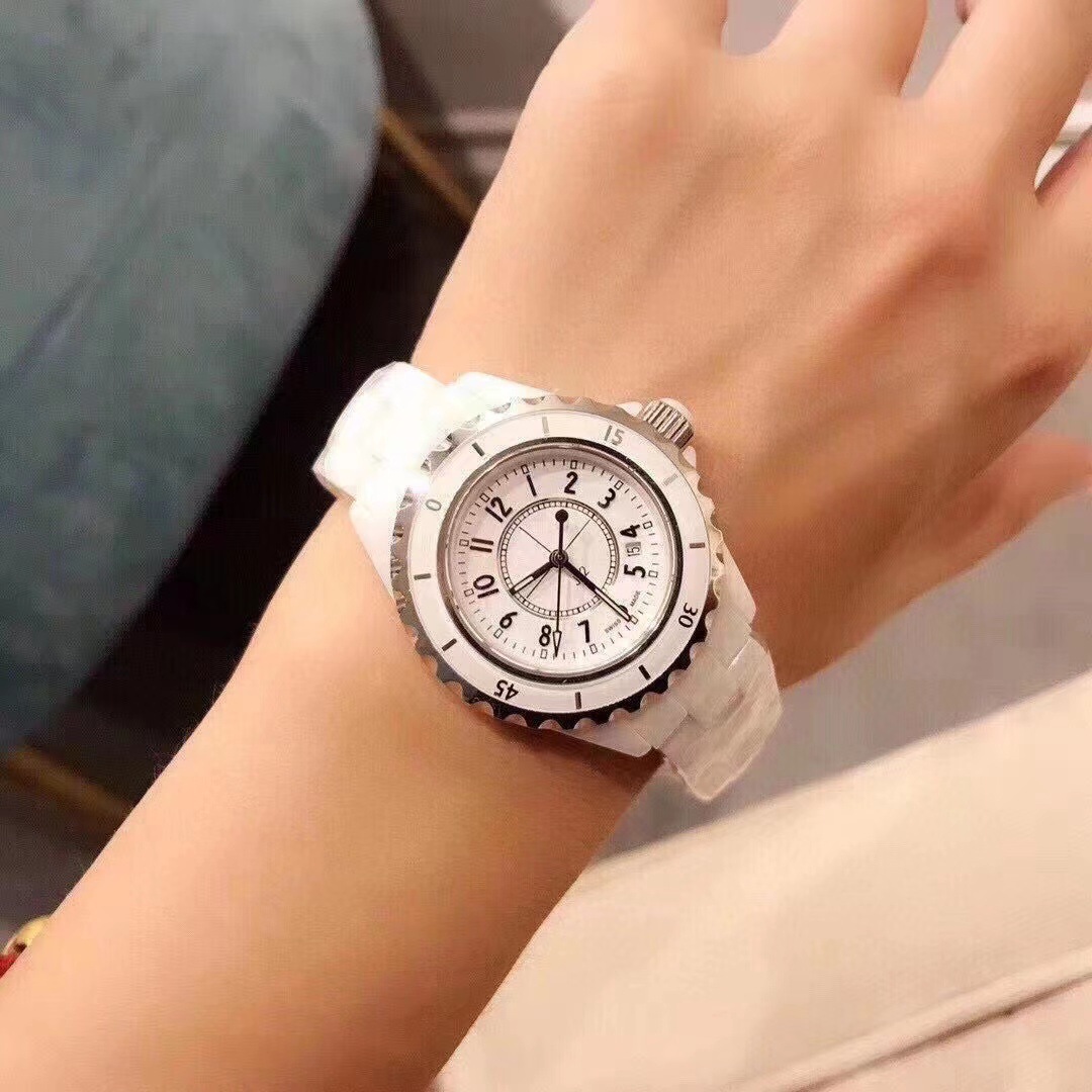 小香风手表J12系列白色陶瓷手女士石英表防水蝴蝶扣情侣手表男表详情13
