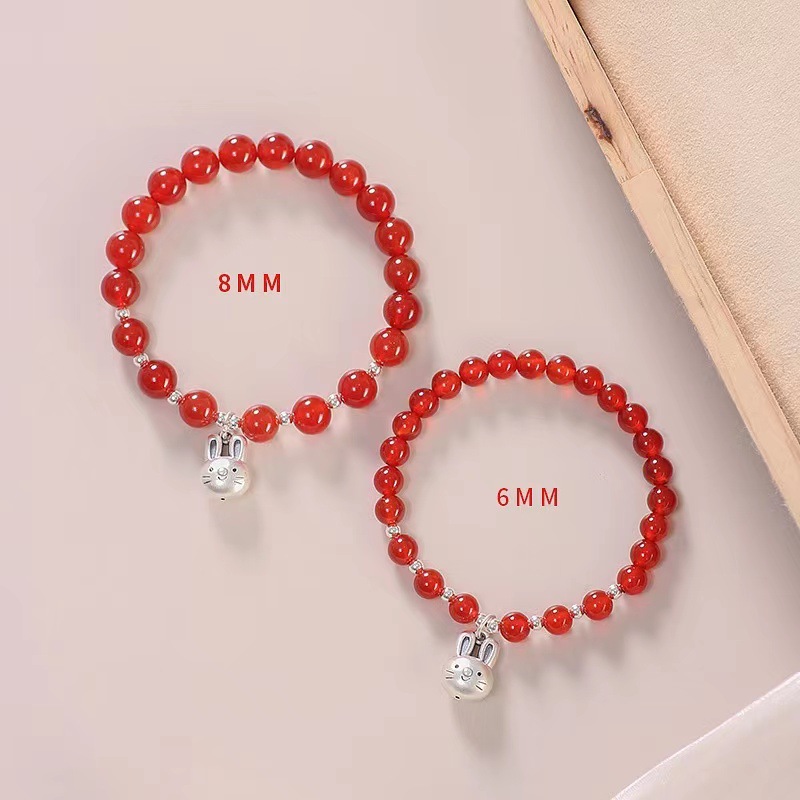 银手链女2023年新款红玛瑙999足银生肖兔子珠手串礼物详情11
