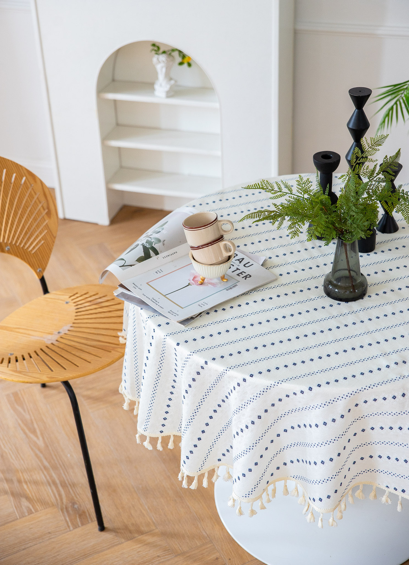 Cross-border Amazon Japanese plain tablecloth, Japanese fresh and light blue striped pure cotton and linen tablecloth and desk cover pic 16