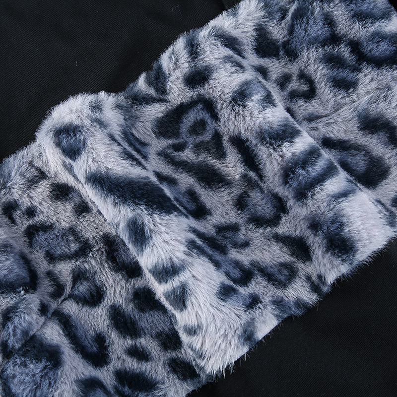 Foreign trade German velvet European and American leopard print sexy patchwork dress for women, thumb button long-sleeved, slimming and body-hugging base dress pic 3