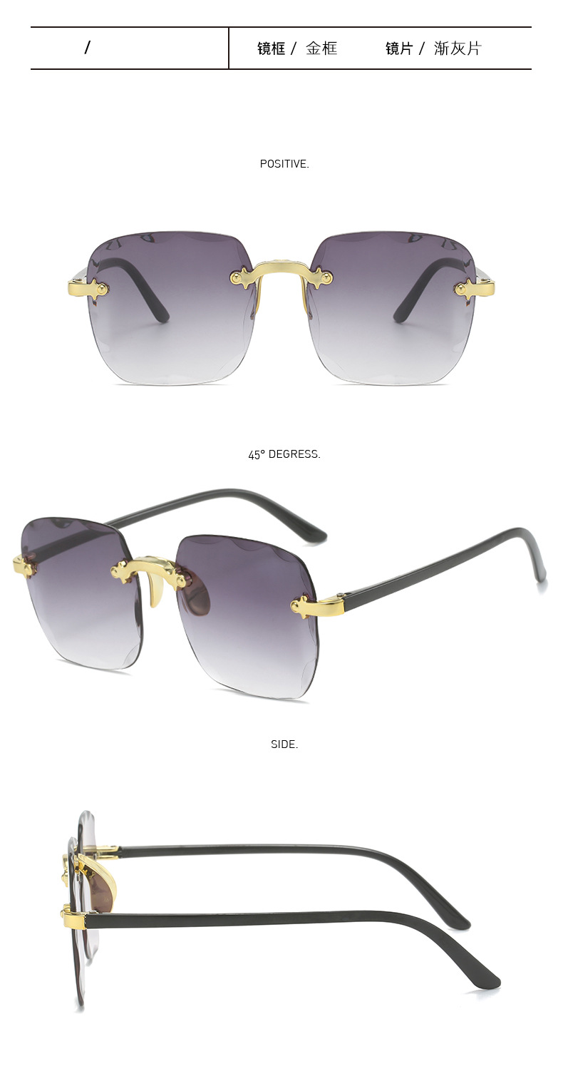 跨境欧美无框方形太阳镜时尚潮流切边无框墨镜女士街拍走秀太阳镜详情10