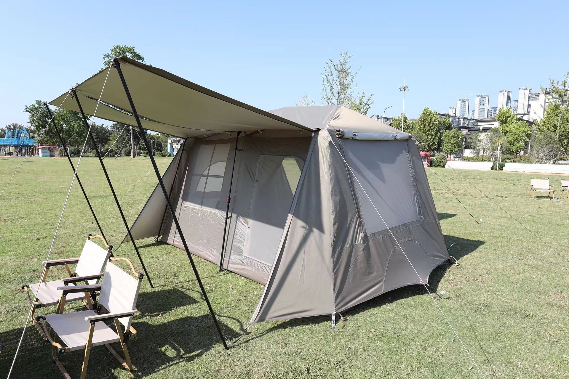 Outdoor camping and barbecue ridge tent, two-bedroom, one-living-room moisture-proof automatic tent, mountain climbing and camping, family play tent pic 4