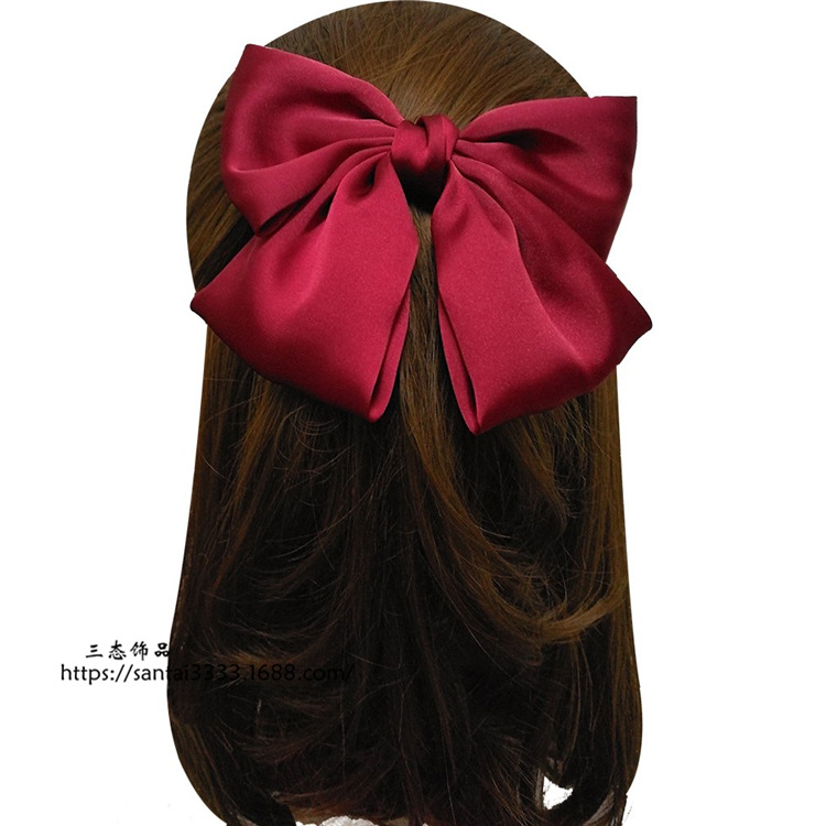 日韩超大双层品绸缎面料大蝴蝶结发夹女韩国布艺弹簧夹三态发饰详情5