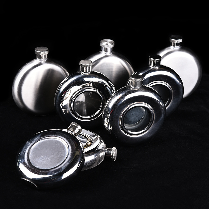 Portable stainless steel wine kettles, round and square, stainless steel wine bottles, portable wine kettles, factory direct sales in stock, various capacities 1oz, 2oz, 3oz, 5oz, 8oz, round. pic 4