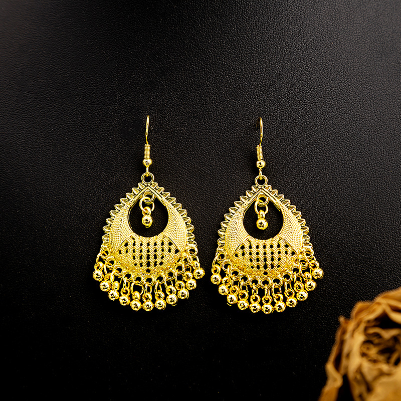 Ethnic-style peacock earrings, golden bell tassel earrings, Bohemian leaf pendants, scenic area earrings wholesale pic 6
