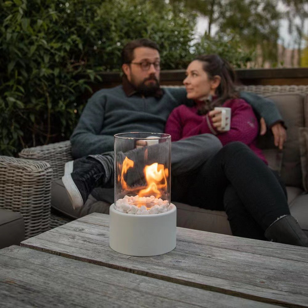 Glass-decorated alcohol fireplace table lamp, indoor and outdoor real fire creative round bar atmosphere light, portable lamp pic 8