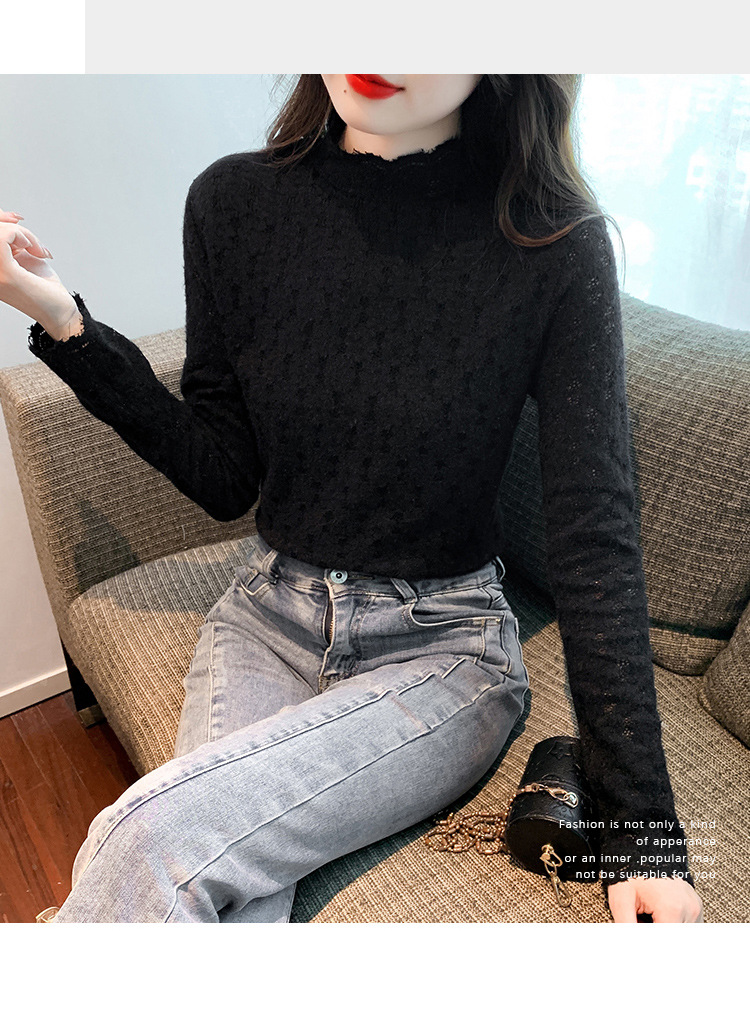 A stylish and youthful 2023 autumn collection, paired with a semi-high-neck top, long-sleeved small stand-up collar, and a youthful lace base layer for women pic 21