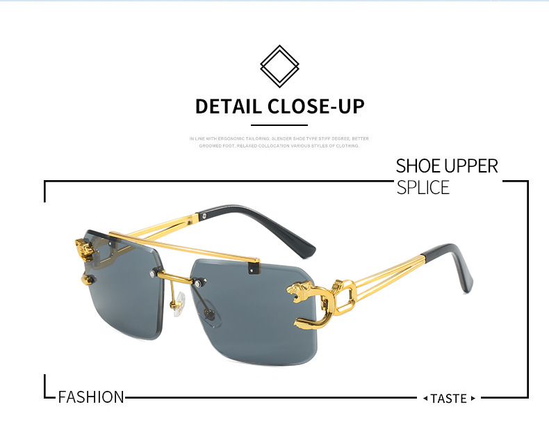 2024新款欧美男士复古双梁太阳镜时尚豹子无框切边墨镜女跨境批发详情2