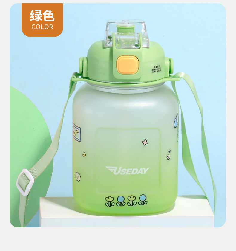 1000ml 运动水杯现货批发大容量渐变双饮口背带方形儿童水杯详情19