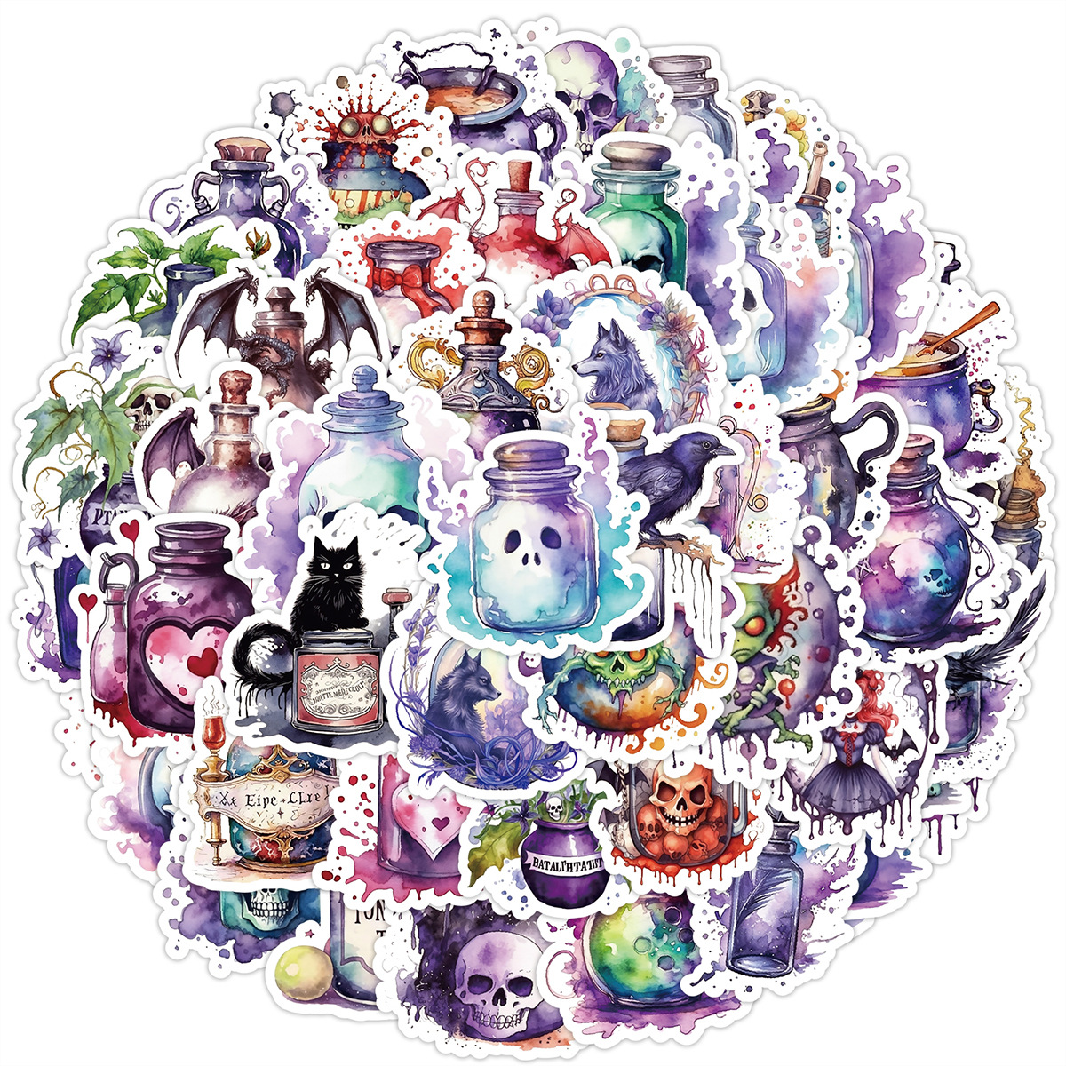 跨境50张神奇魔法药水涂鸦贴纸水杯手机防水装饰贴纸创意文具贴纸详情1