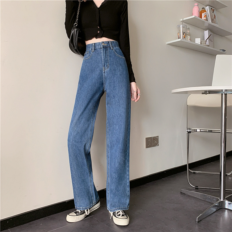 Spring 2021 new loose jeans for petite women, high-waisted and slimming, wide-leg and straight-leg pants, trendy on Instagram pic 17
