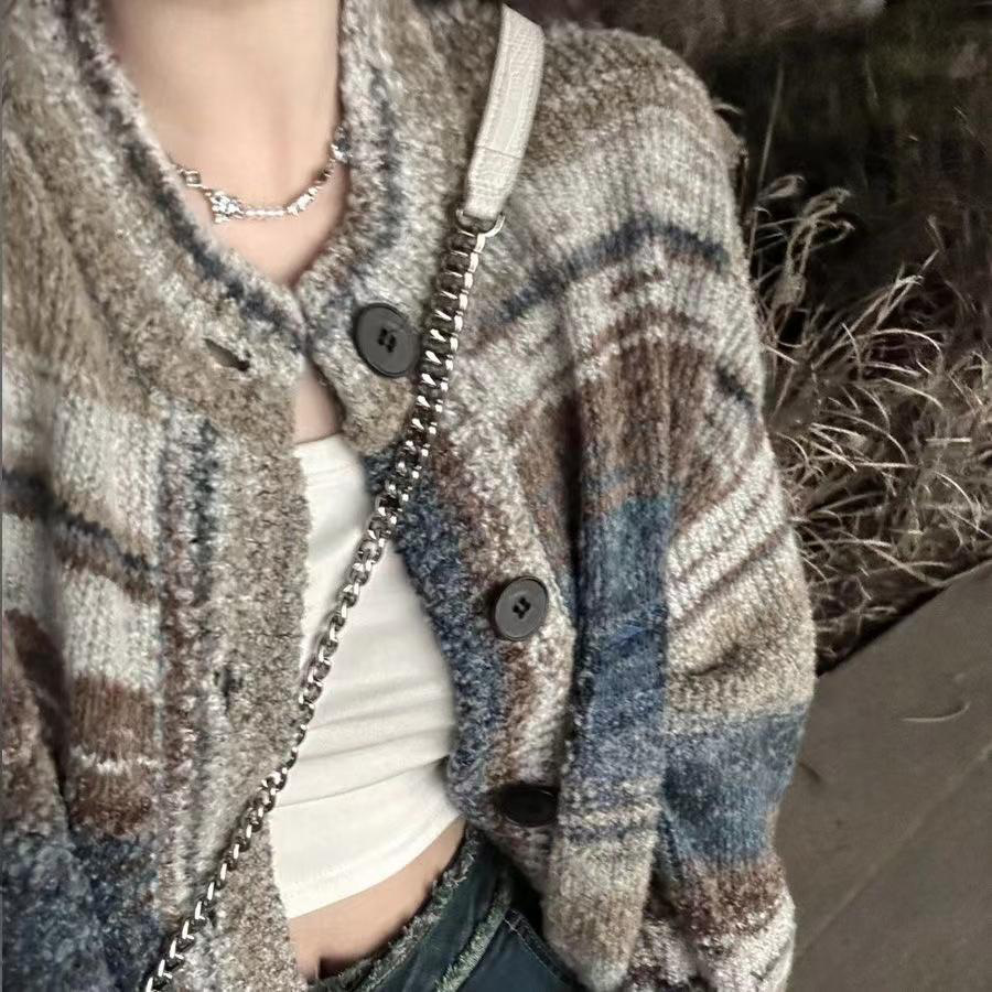 Oil painting terraced gradient mohair segments dyed wool, hand-knitted diy crochet scarf, irregular thick wool balls pic 2