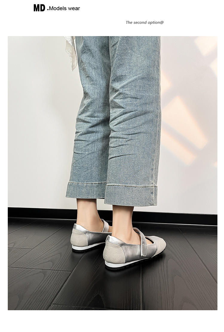 现货小银鞋浅口平跟芭蕾鞋中跟小方头单鞋慵懒风韩系复古德训鞋女详情22