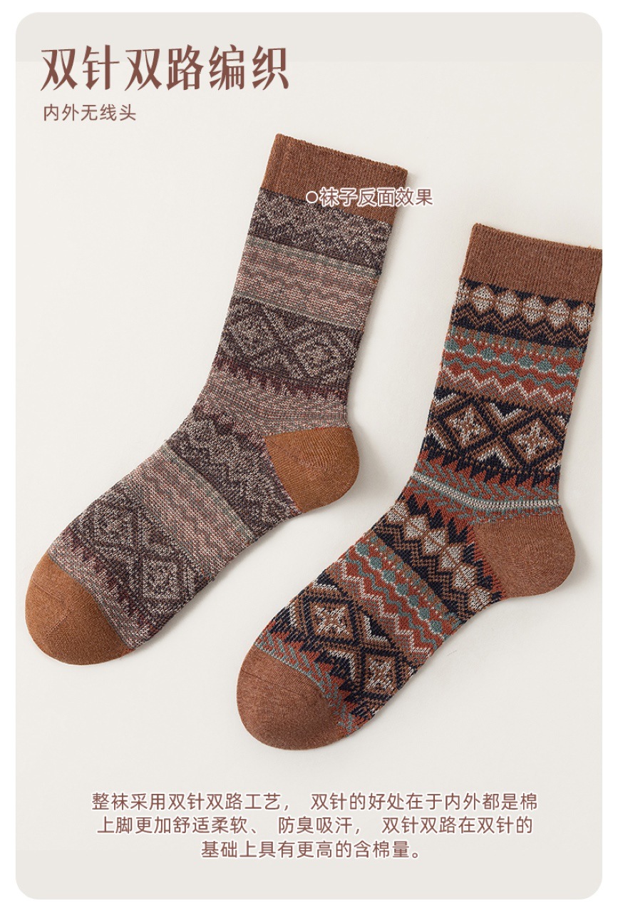 男士秋冬中筒袜英伦风民族风双针双路手工无骨缝头袜子公园详情4