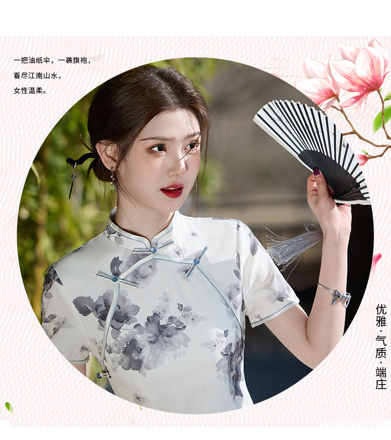 国潮长款改良旗袍2025新款玲珑麻双层年轻款女复古修身温婉江南详情11