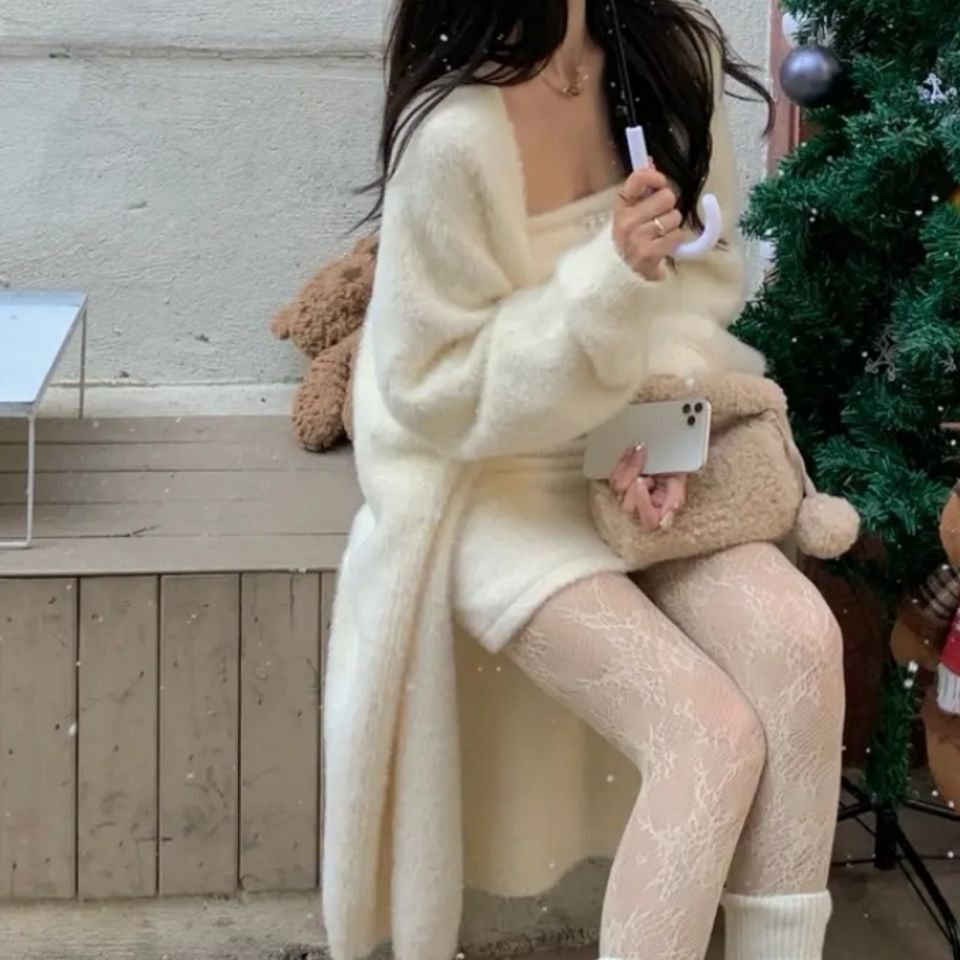 2023 Spring and Autumn laid-back and loose, knee-length, thickened, pure imitation mink fleece knitted sweater cardigan for women pic 46