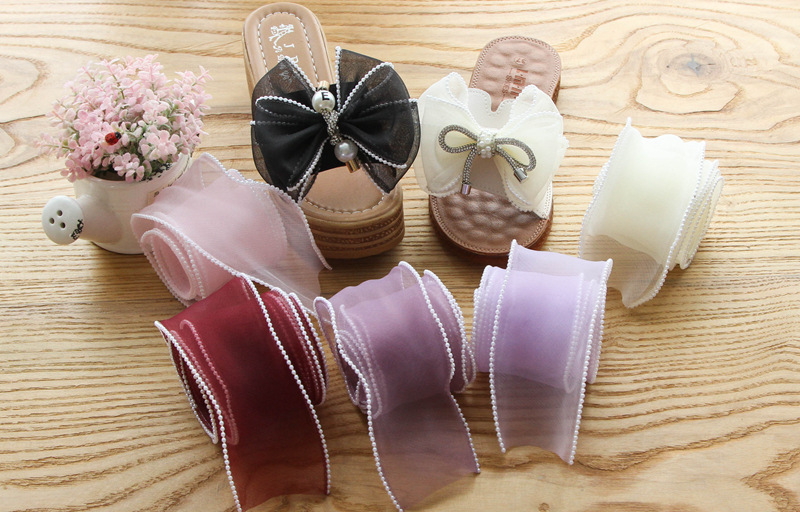 diy hairpin bow packaging material with pearl textured overlock yarn, 6cm wide meteor fish tail wave snow yarn ribbon pic 6