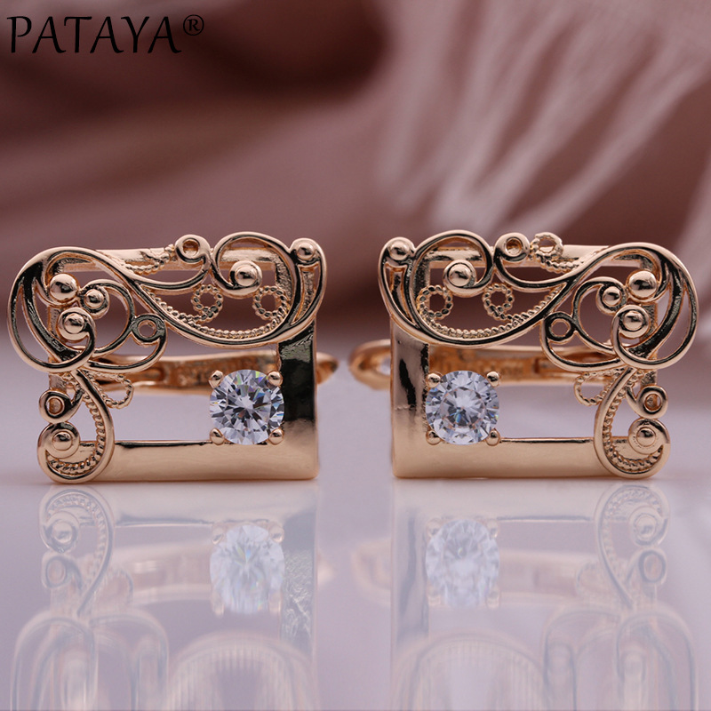 PATAYA585 rose gold real gold electroplated zircon earrings, cross-border direct supply AliExpress window personalized earrings pic 3
