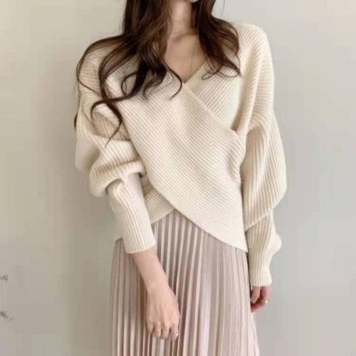 V领毛衣女2022秋新款慵懒风上衣设计感小众内搭针织衫宽松打底衫详情13