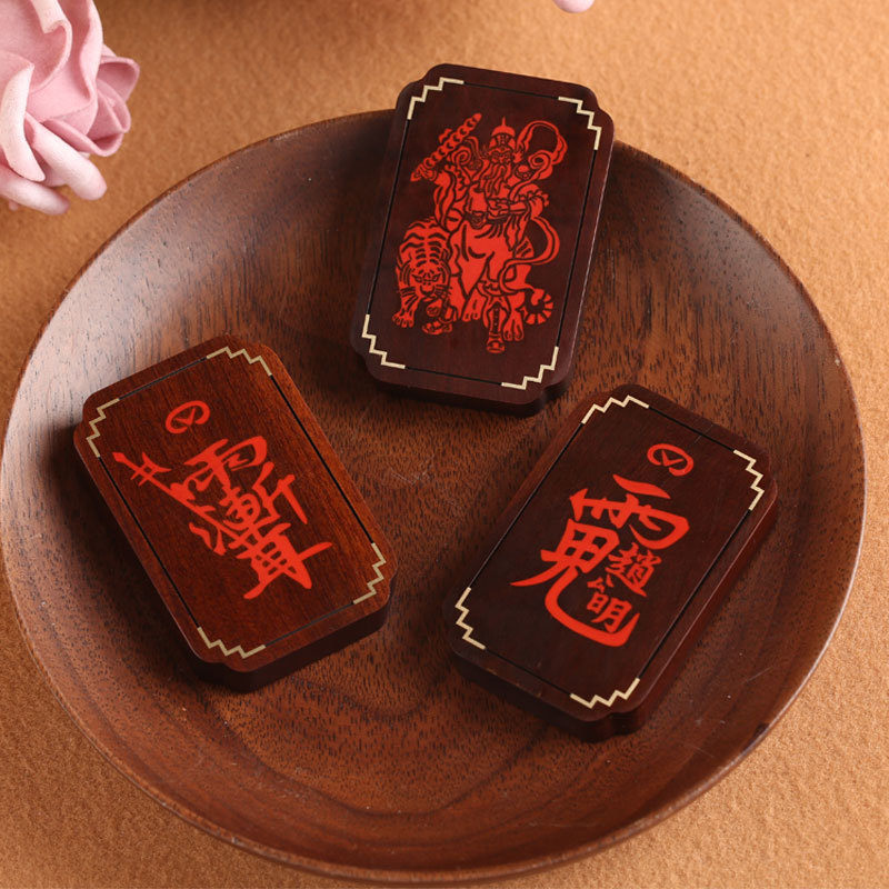 A pendant made of lightning-struck jujube wood and inlaid with raw cinnabar, featuring Marshal Zhao Gongming, the God of Wealth, is a Taoist ritual artifact and a necklace with the taboo name of Purple wisteria pic 2