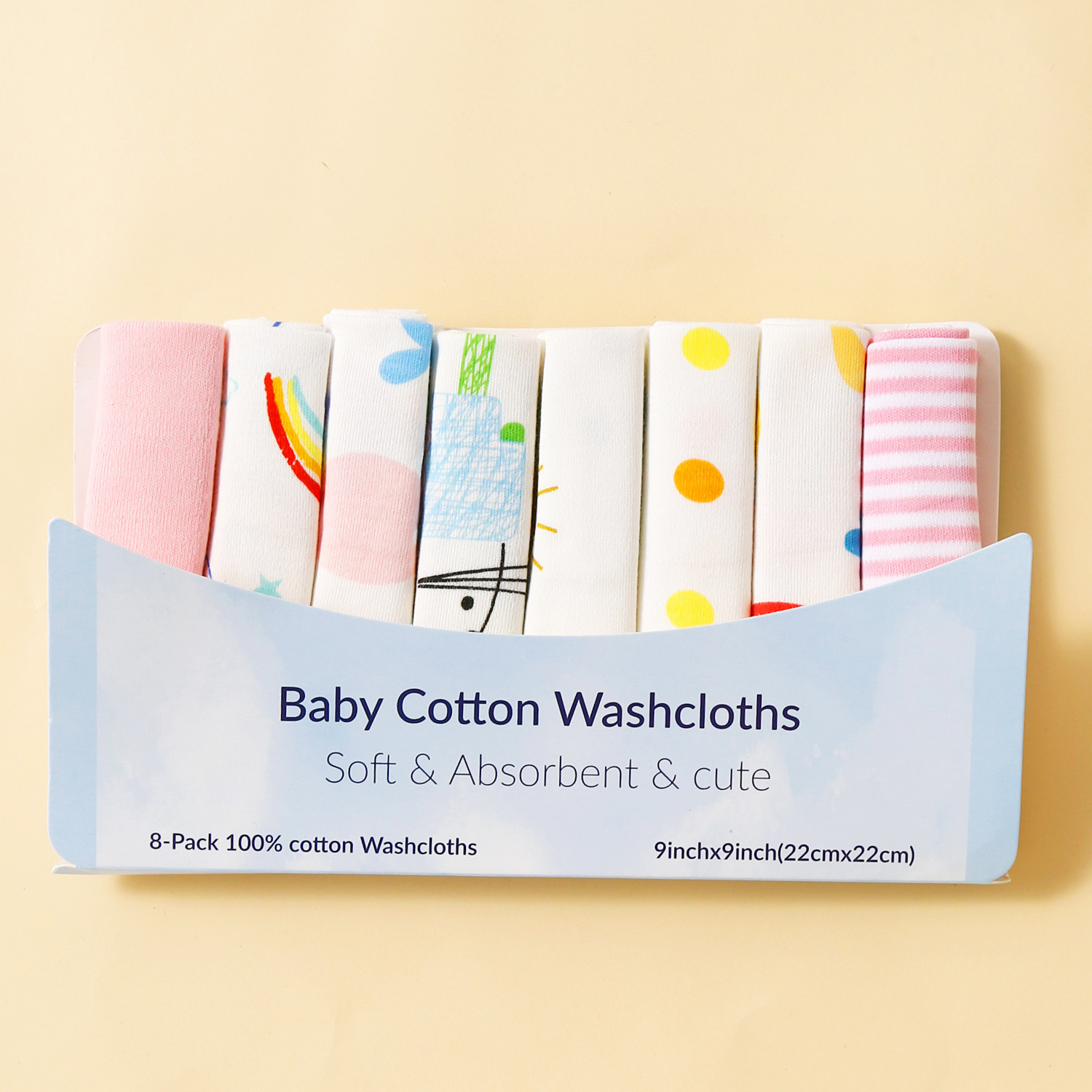 momscare baby square towels/feeding towels and saliva wipes are all packed in 8-piece cotton fabric with fixed patterns pic 12