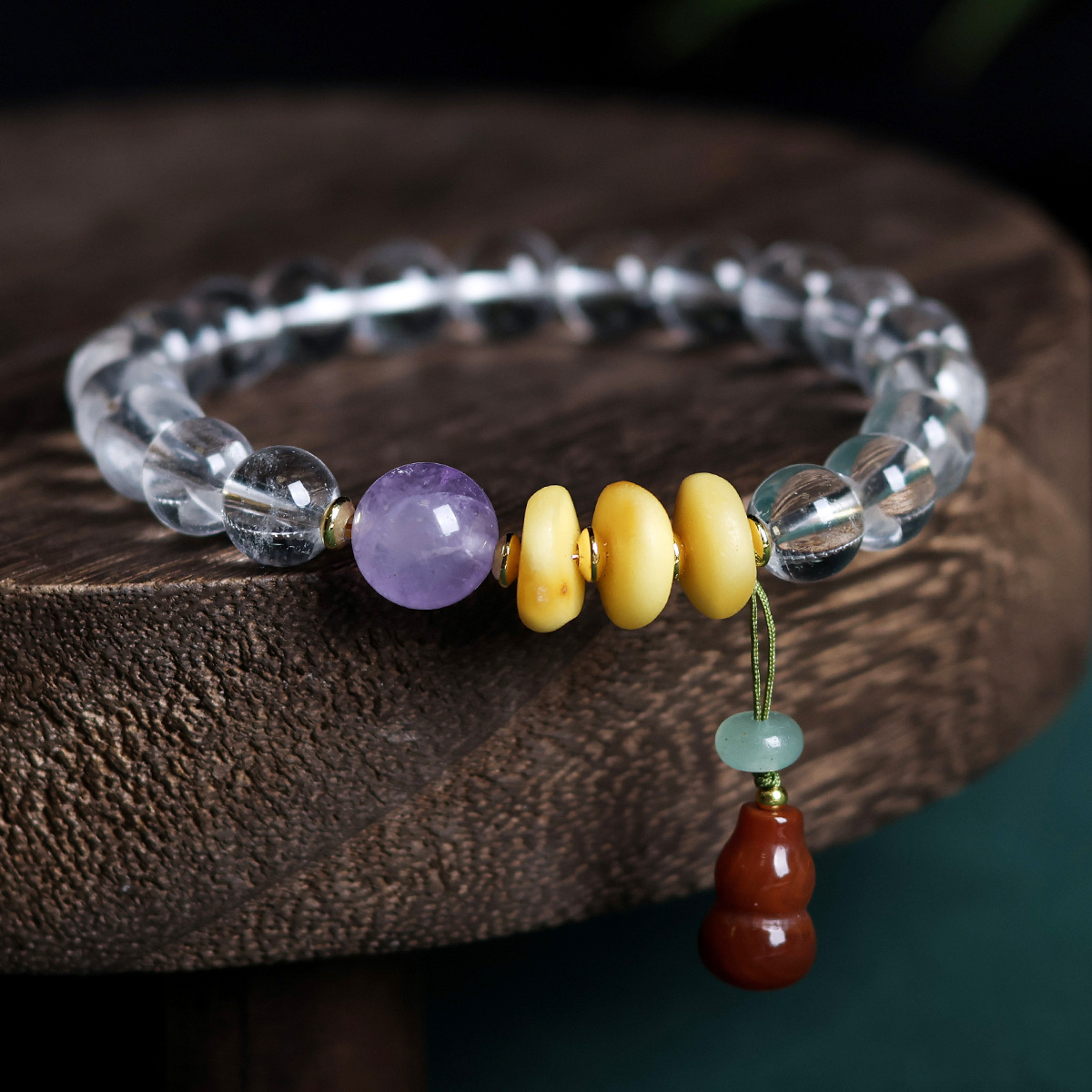 Wholesale of natural white crystal purple lithium bracelets, beeswax cakes, red agate gourds, cultural and artistic bracelets, and new Chinese-style jewelry pic 5