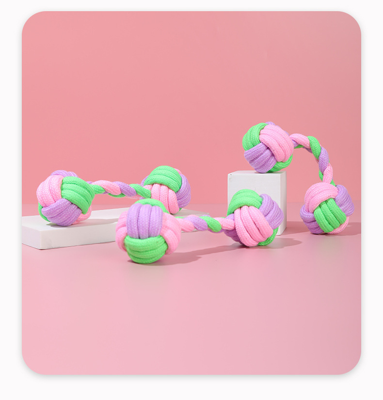 Candy-colored cotton rope woven dumbbells, pet dog and cat teething, tear-resistant, oral deodorizing toys pic 9