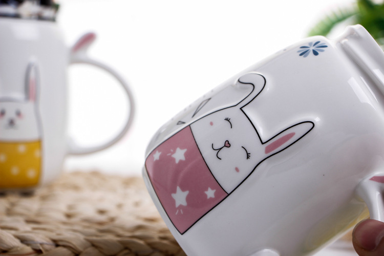 马克杯礼品创意水杯咖啡杯办公室杯 手柄 可爱兔子陶瓷杯详情14