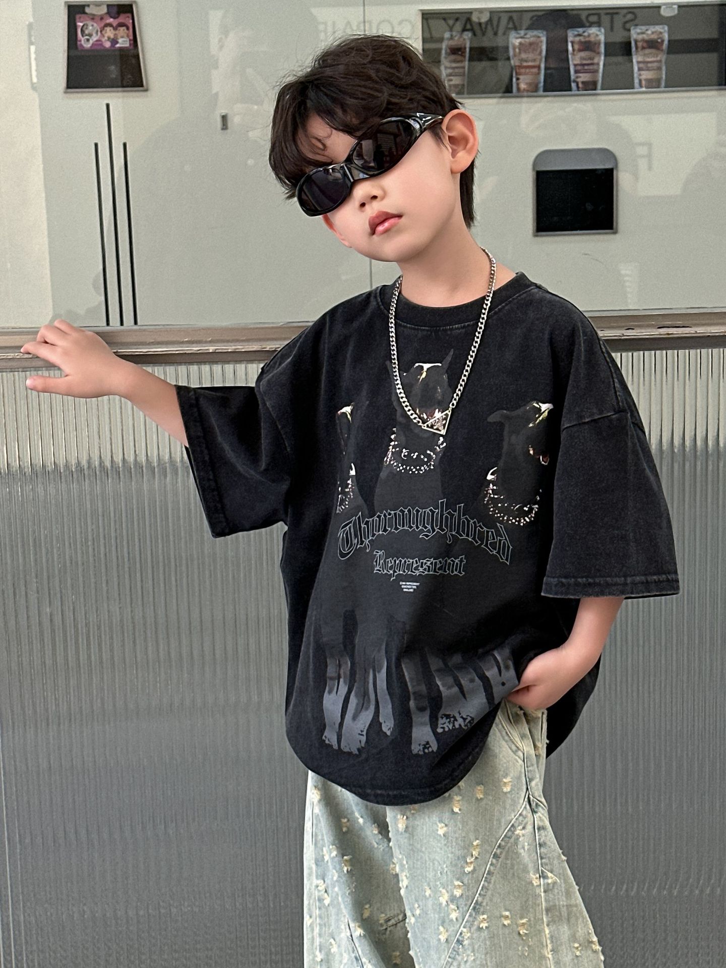 儿童卡通纯色T恤2025夏季新款男童韩版洋气上衣中小童夏装短袖潮详情7