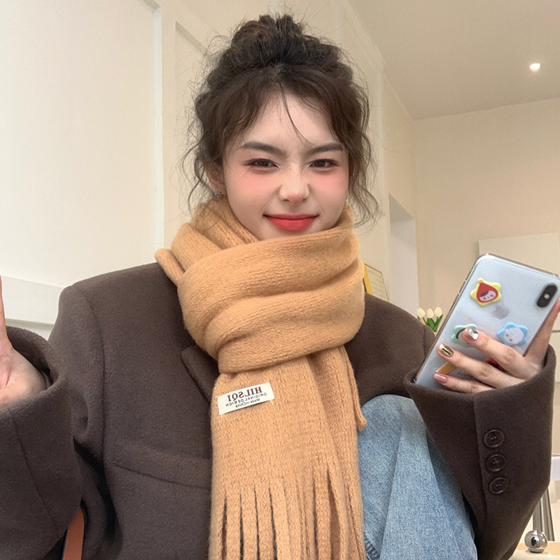 新款秋冬季围巾高级感仿羊绒百搭针织披肩韩版纯色保暖围巾情侣详情18