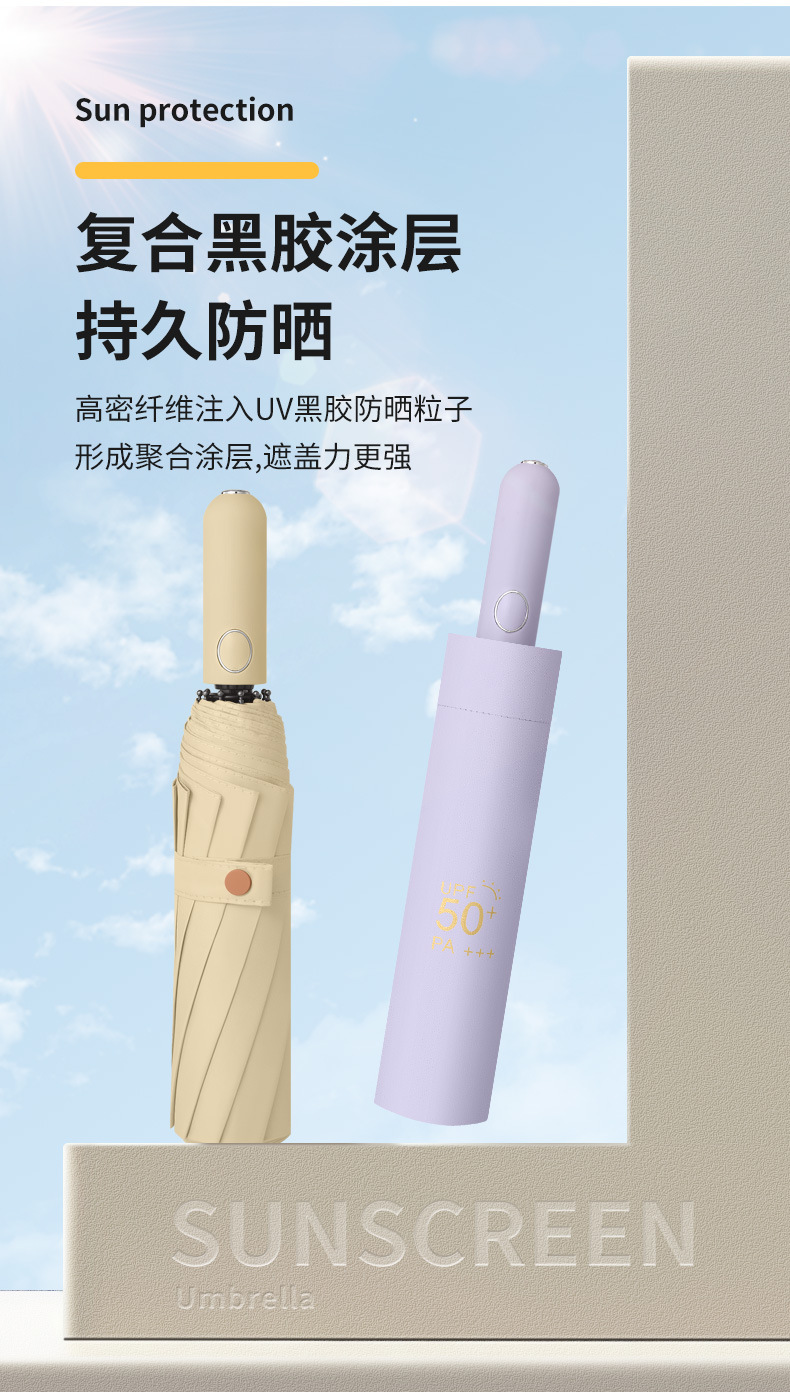 三折自动雨伞男女款简约防晒防紫外线加固抗风暴晴雨两用折叠伞详情5