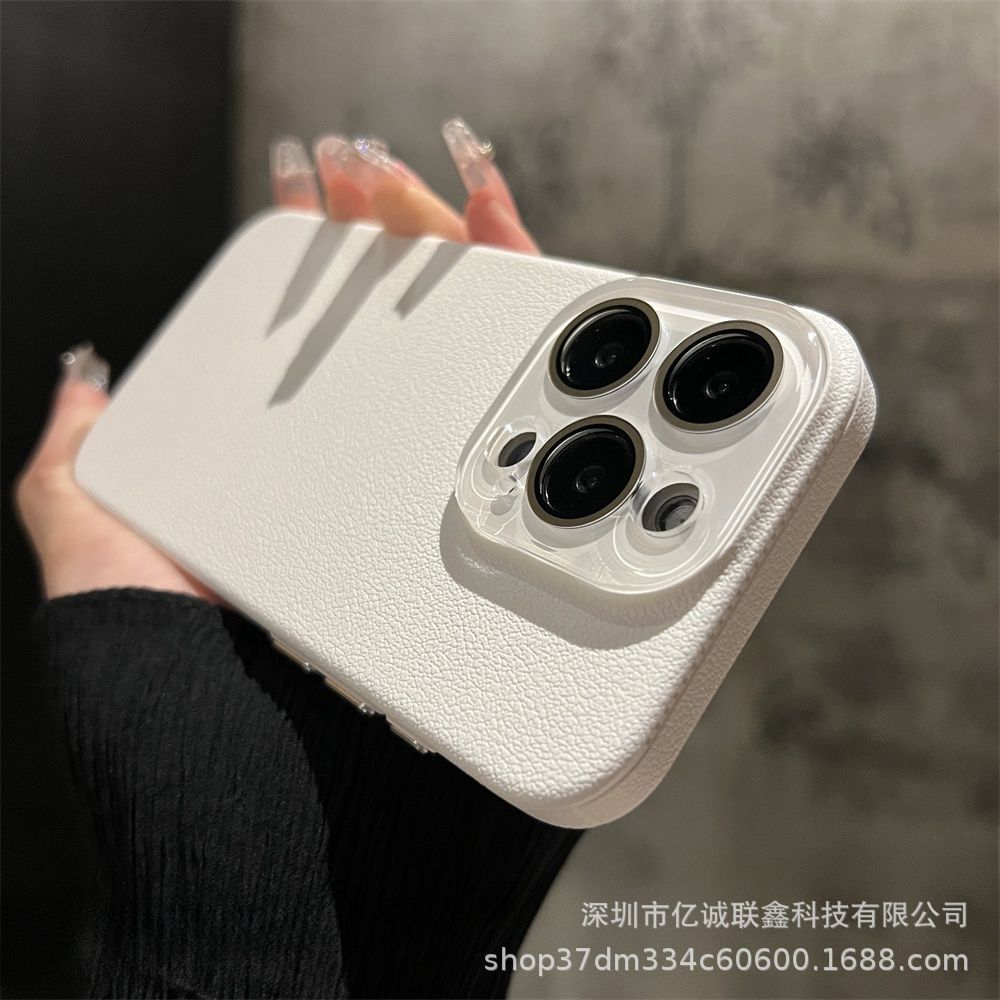 Lychee pattern solid color suitable for iPhone 15plus phone case iPhone14 Pro Max crystal lens film 13 matte pic 22