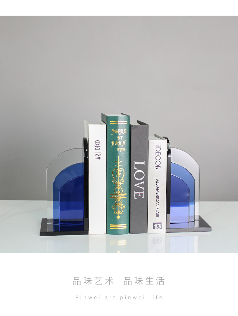 Modern light luxury minimalist model room, office, study, bookcase, creative geometric crystal books, bookshelf decorations pic 29