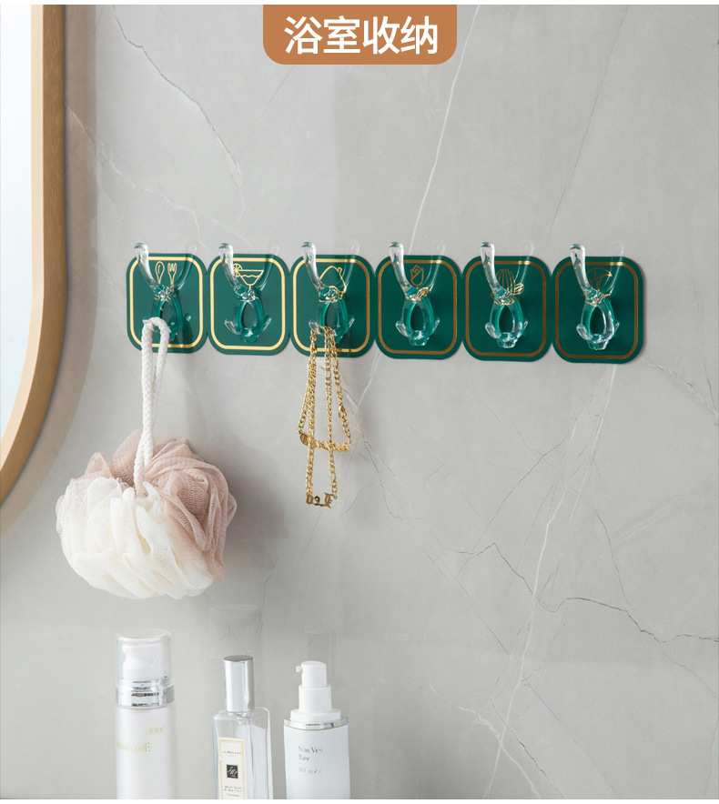 轻奢六连排挂钩承重胶粘免打孔厨房无痕粘钩门后家用长条自粘排钩详情8