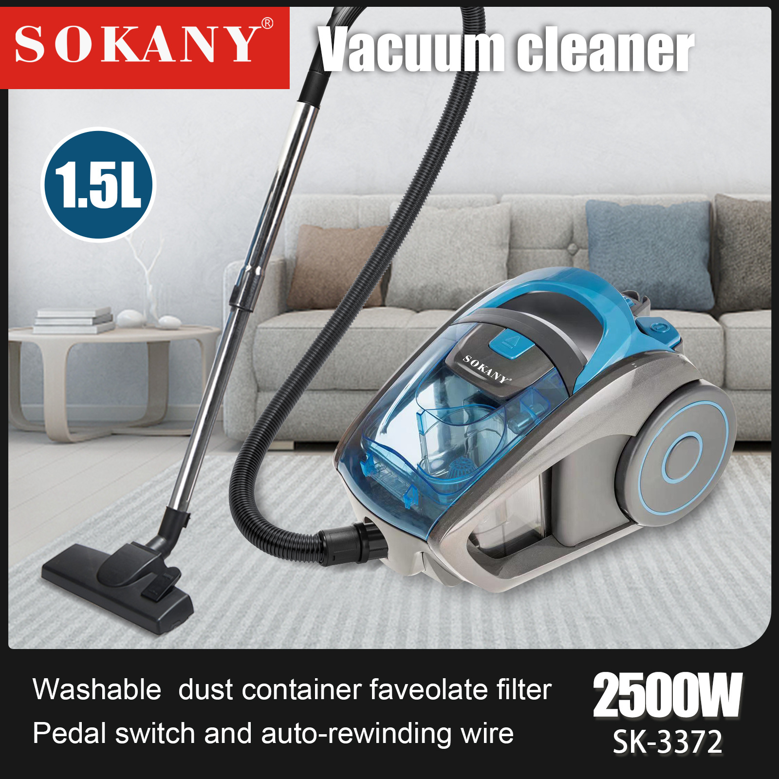 Cross-border SOKANY3372 vacuum cleaner, a household multi-functional dust and mite removal dry and wet dual-purpose wired vacuum cleaner pic 3