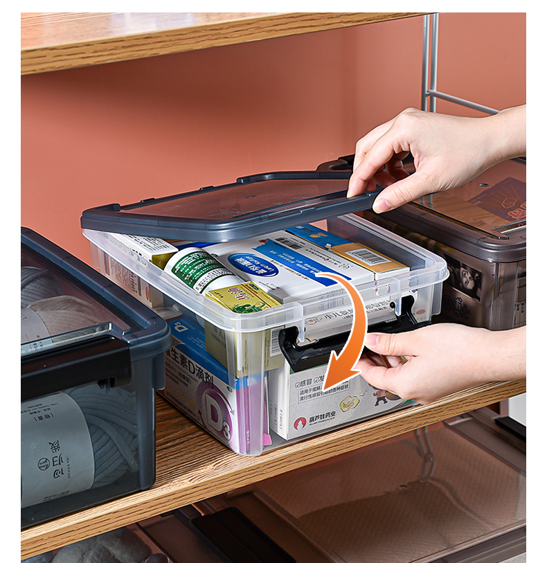 Storage box with lid, miscellaneous drawer, classification box, refrigerator storage box, portable medicine storage box, student stationery pic 12