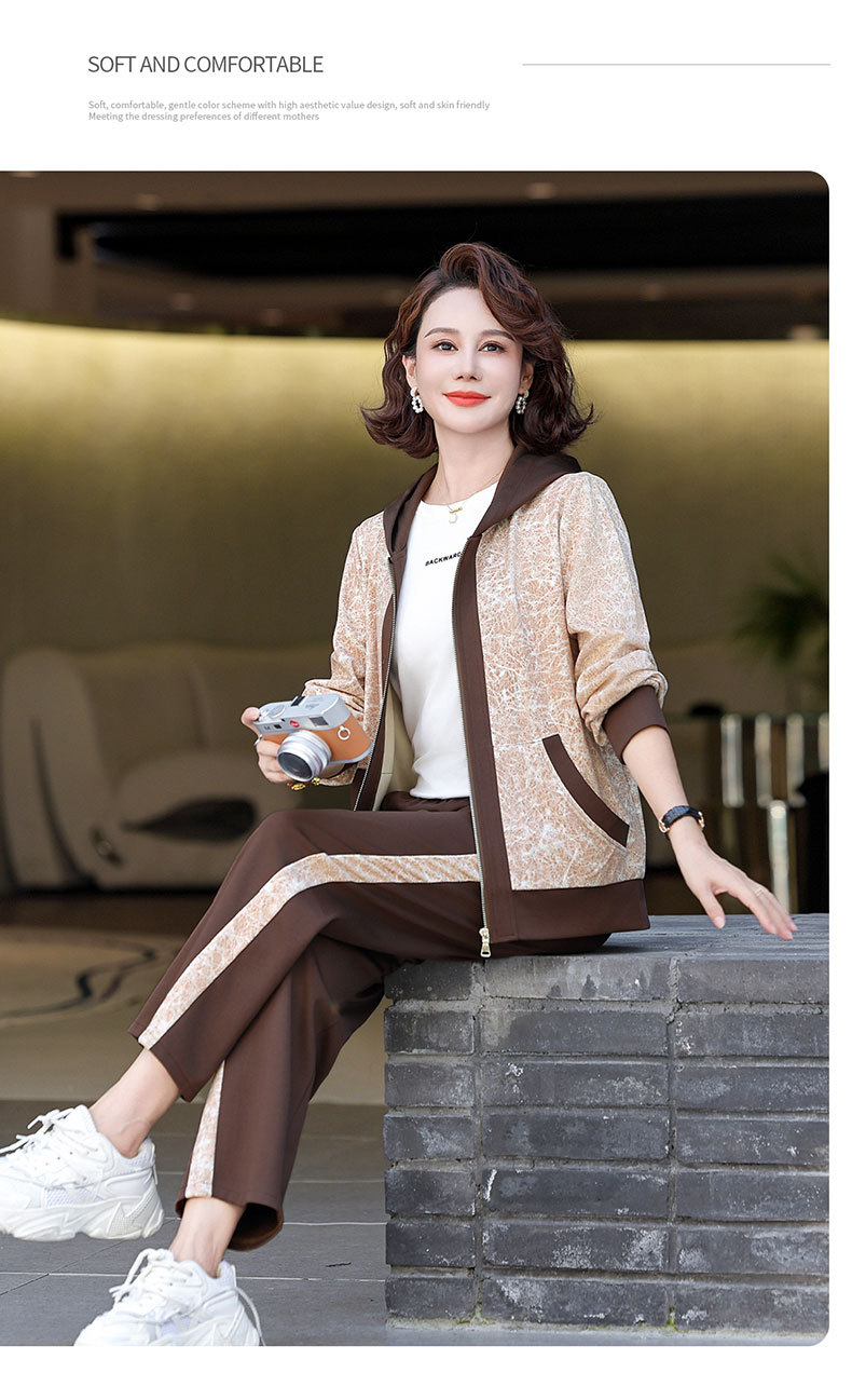 Madre de edad media otoño traje 2024 nuevo medio y viejo mujer otoño chaqueta casual abrigos moda ropa deportiva pic 18