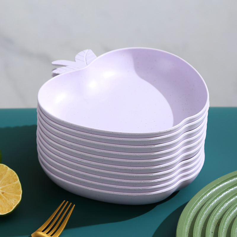 Wheat straw creative apple plates, household plastic fruit dessert, nut and vegetable plates, gift wholesale pic 25
