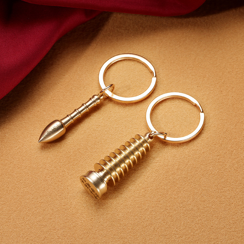 Brass car keychain, Wenchang Pagoda pen set pendant, graduation season gift, student schoolbag pendant pic 11