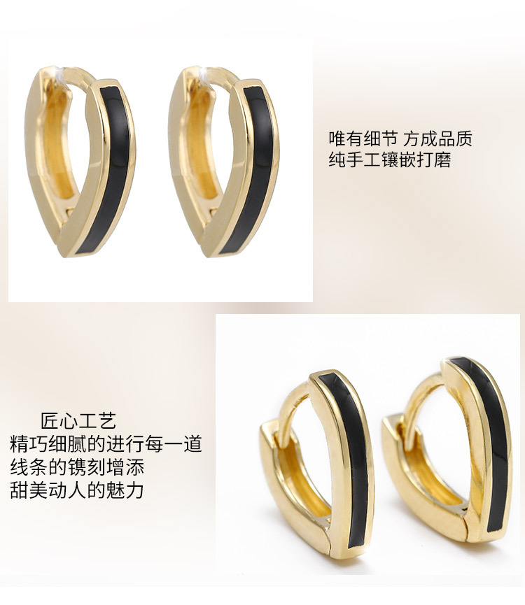 S925银饰黑色光面耳扣耳圈时尚烤漆酷甜爱心气质网红女生新款耳饰 pic 6