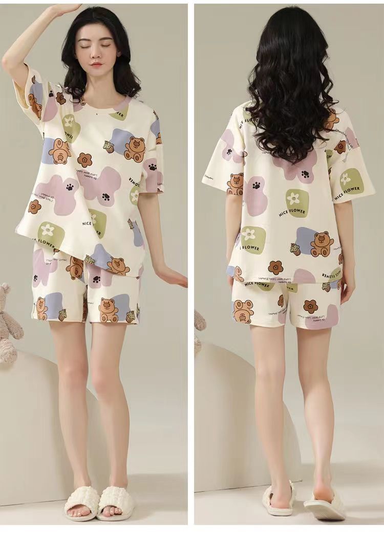 2023新款睡衣女夏季薄款短袖可爱韩版卡通套装家居服可外穿两件套详情14