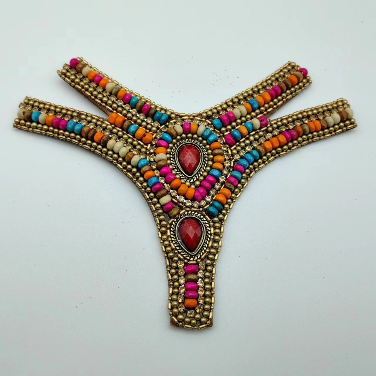 厂家直销混彩色木珠爪钻链围边鞋配件复古民族风鞋头手工配饰批发详情3