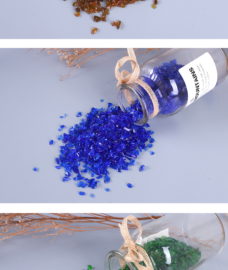 厂家批发微景观用彩色玻璃砂 装饰海蓝色玻璃砂 多肉玻璃砂不规则详情7