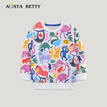 24秋季新品女童卫衣欧美风格针织棉卡通印花圆领儿童运动衫详情5