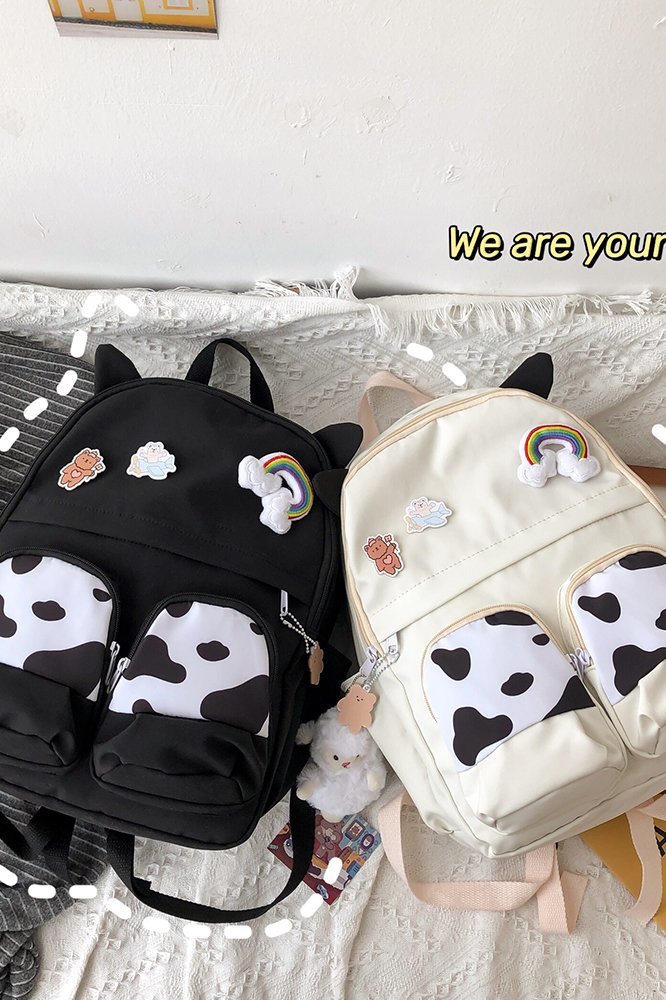 Japanese-style ins campus school style, fresh and cute, cute cow with earbuds, soft girl schoolbag, funny student backpack pic 46