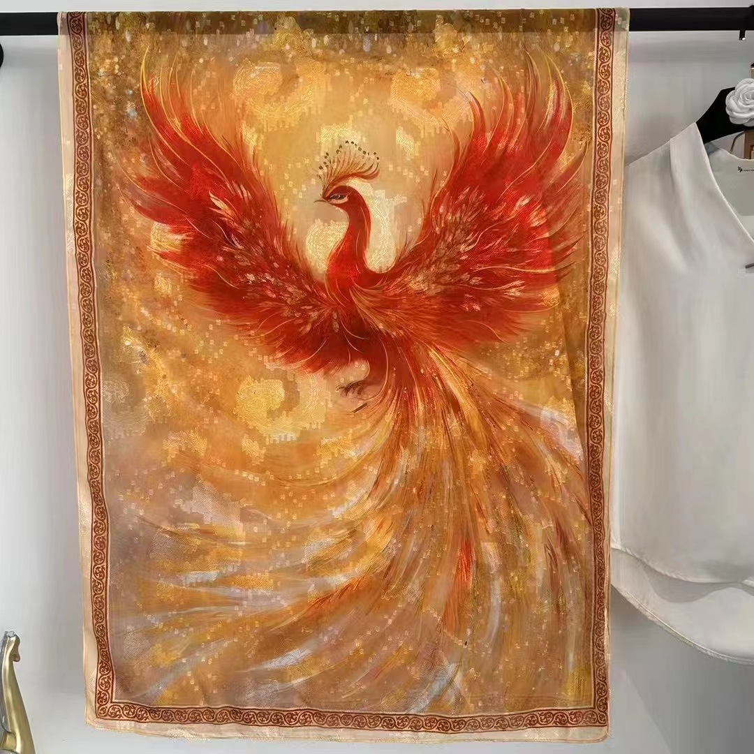 国潮新款仿香云纱大长巾女丝巾花萝仿真丝披肩围巾优雅中国风领巾复古详情2