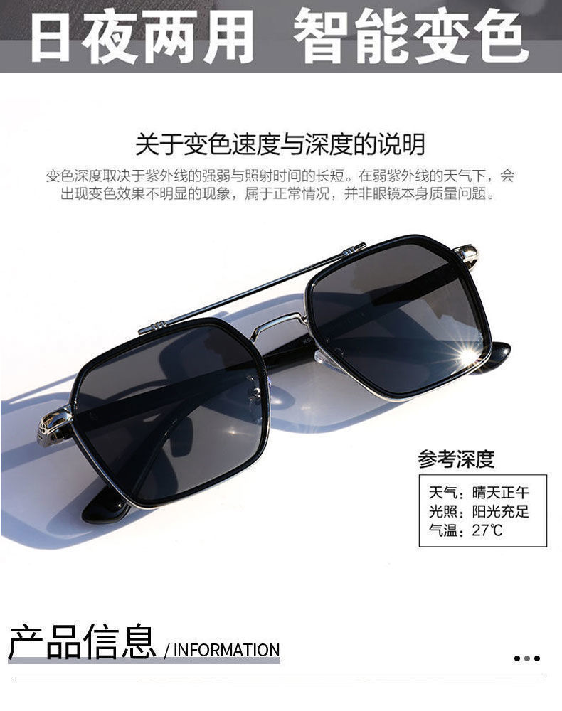 新款感光变色太阳镜男偏光高端时尚达人代发防紫外线墨镜高级感详情16